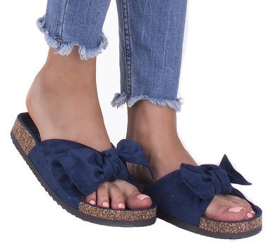 GRANATOWE ZAMSZOWE KLAPKI Z KOKARDĄ CELIA