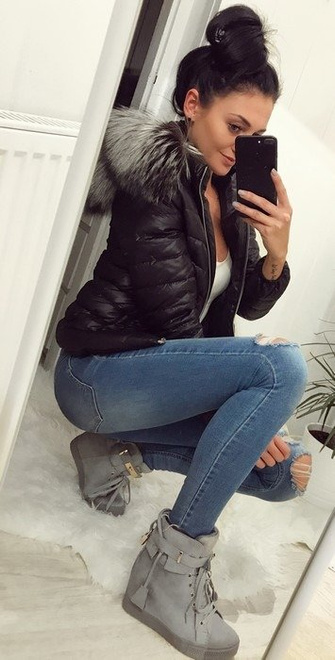 SZARE ZAMSZOWE SNEAKERSY NA KOTURNIE Z KŁÓDKĄ EMMA 4