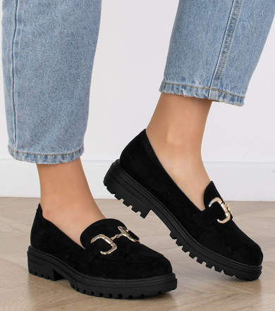 CZARNE MOKASYNY ZAMSZOWE DAMSKIE ELIANA