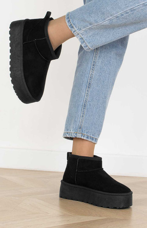 CZARNE OCIEPLANE ŚNIEGOWCE BOTKI NA PLATFORMIE KAZUKI