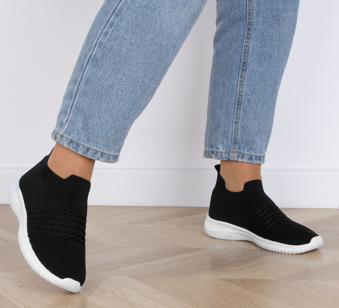 CZARNE DAMSKIE SNEAKERSY WSUWANE FIBRI 6