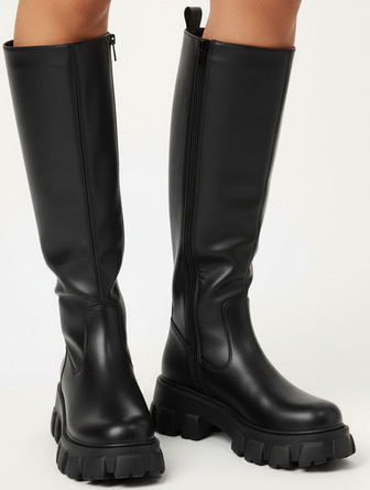 DAMSKIE CZARNE SKÓRZANE KOZAKI NA ZAMEK NA PLATFORMIE DARVINA