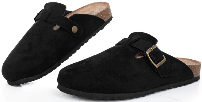 CZARNE KLAPKI Z KLAMRAMI ZAMSZOWE NA KORKU MOROKI 2