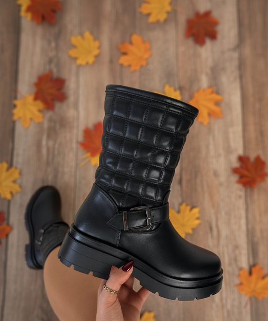 CZARNE OCIEPLANE BOTKI TRAPERY GLANY PIKOWANE LIER 5