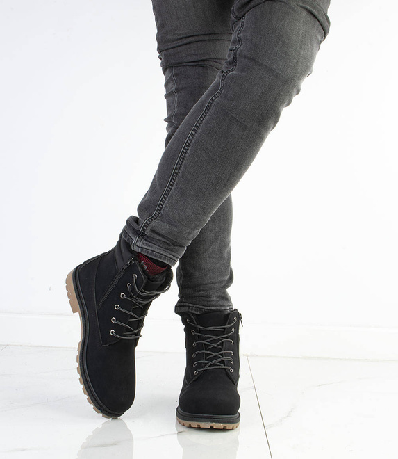 CZARNE TRAPERY BOTKI MĘSKIE SZNUROWANE