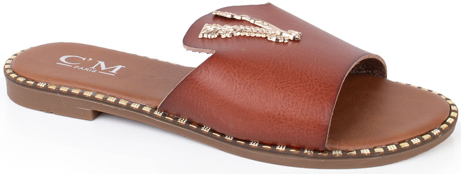 CAMEL DAMSKIE SKÓRZANE KLAPKI ELEGANCKIE OZDOBA FRANKLIN 1