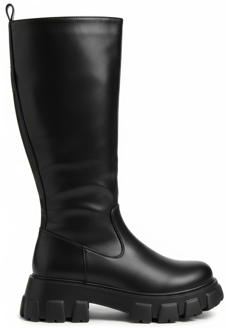 DAMSKIE CZARNE SKÓRZANE KOZAKI NA ZAMEK NA PLATFORMIE 1