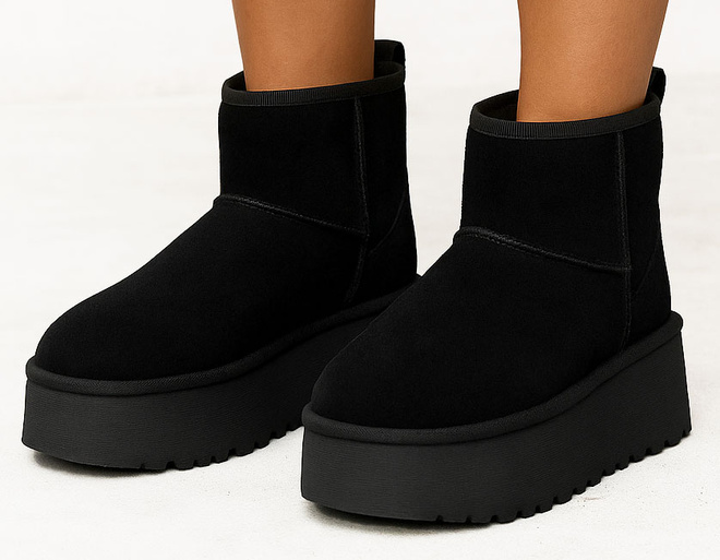 CZARNE OCIEPLANE ŚNIEGOWCE BOTKI NA PLATFORMIE EDDIE 2