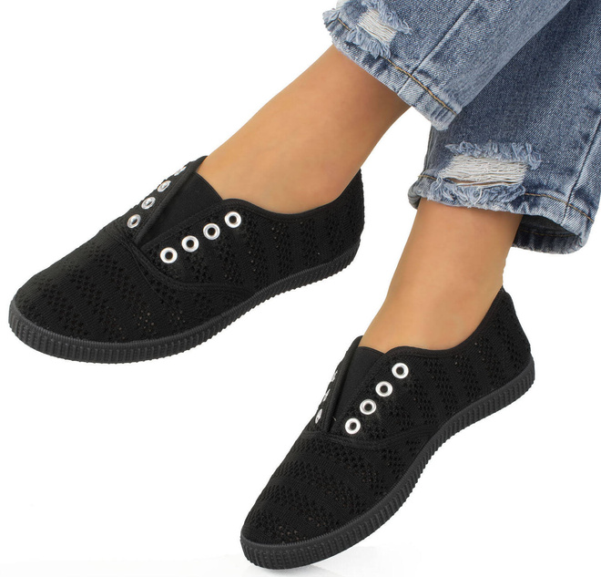 CZARNE TENISÓWKI TRAMPKI KORONKOWE KLASYCZNE 4