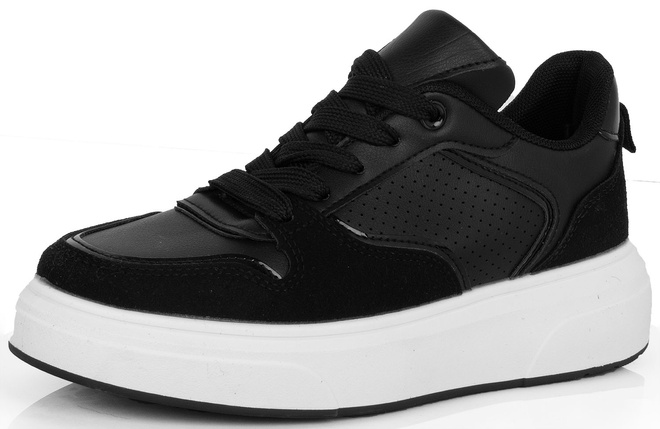 CZARNE TRAMPKI SNEAKERSY NA PLATFORMIE SISAL 3