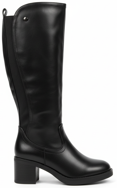 CZARNE DAMSKIE KOZAKI SKÓRZANE NA SŁUPKU ZAMEK 1