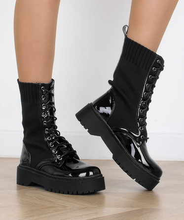 CZARNE BOTKI GLANY LAKIEROWANE PLATFORMA ALEXIS