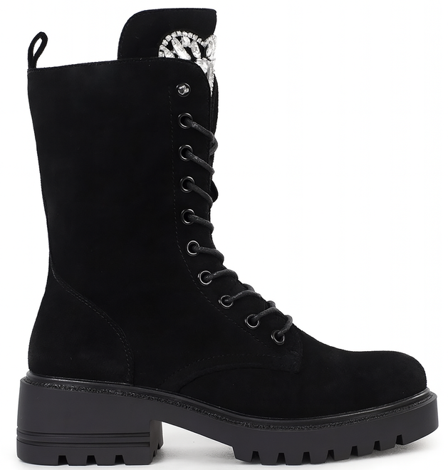 DAMSKIE CZARNE ZAMSZOWE BOTKI TRAPERY NA PLATFORMIE GRANDA 1