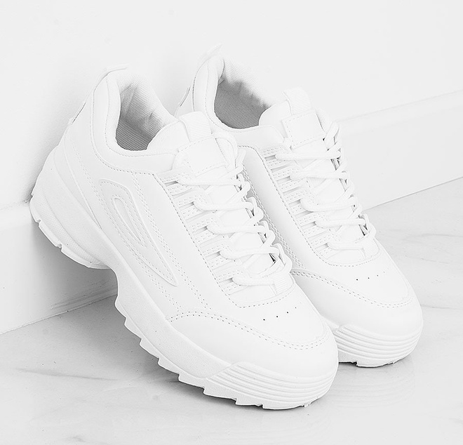 SPORTOWE BIAŁE SNEAKERSY TRAMPKI GRUBEJ PODESZWIE ESSENTIAL
