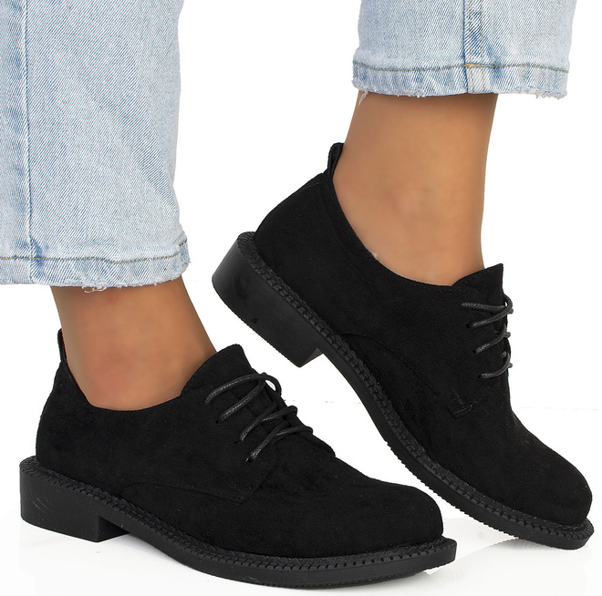 CZARNE PÓŁBUTY ZAMSZOWE DAMSKIE SZNUROWANE SIRRO 2