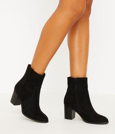 CZARNE DAMSKIE BOTKI NA SŁUPKU ZAMSZOWE ZAMEK ISODIRA