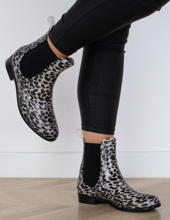 PANTERKA DAMSKIE KRÓTKIE KALOSZE LAKIEROWANE TOLBY