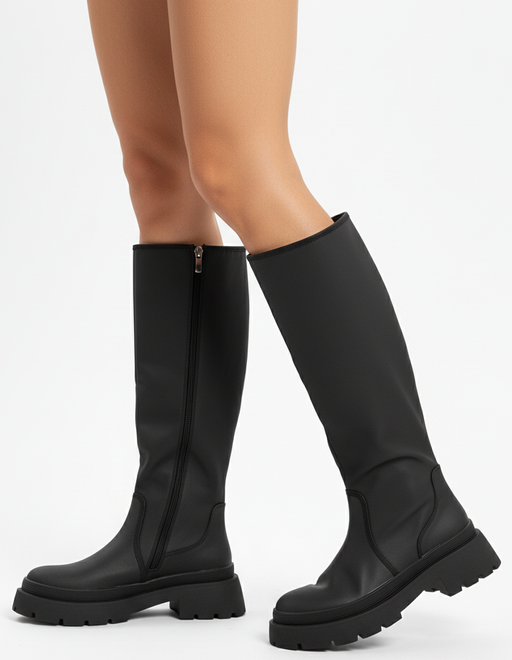 DAMSKIE CZARNE SKÓRZANE KOZAKI NA ZAMEK NA PLATFORMIE CALDENO 5