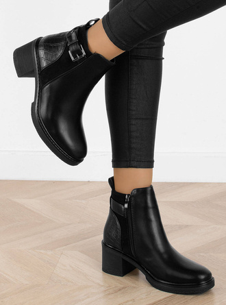 CZARNE DAMSKIE BOTKI NA SŁUPKU SKÓRZANE NA ZAMEK ELIAS