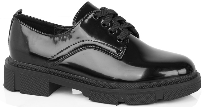 CZARNE MOKASYNY SZNUROWANE LAKIEROWANE PÓŁBUTY ROBIN 1