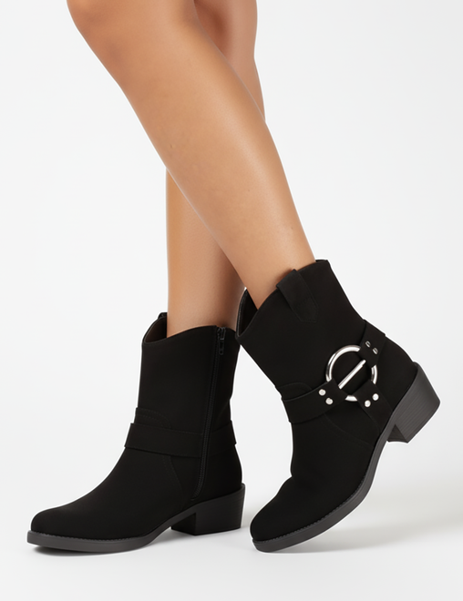 CZARNE ZAMSZOWE KOZAKI KOWBOJKI NA SŁUPKU CIRA 5