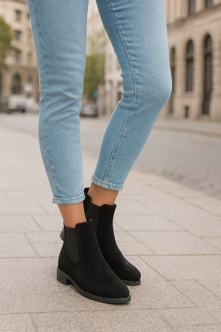 CZARNE BOTKI SZTYBLETY ZAMSZOWE KLASYCZNE WSUWANE DOLORES 6