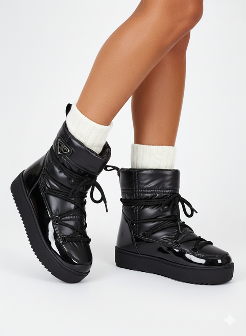 CZARNE OCIEPLANE ŚNIEGOWCE BOTKI PLATFORMA WSUWANE  6