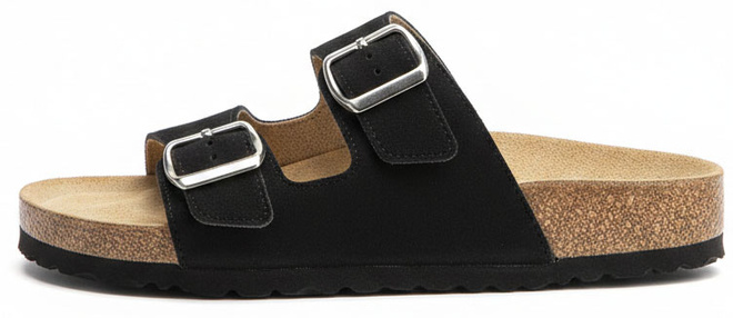 CZARNE KLAPKI Z KLAMRAMI ZAMSZOWE NA KORKU 1