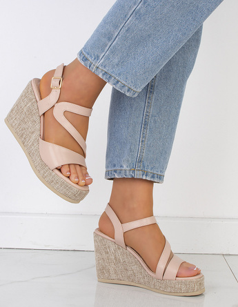 BEŻOWE SANDAŁY SKÓRZANE NA KOTURNIE ESPADRYLE MAFI