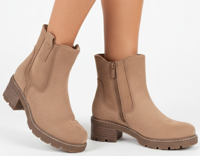 DAMSKIE BEŻOWE ZAMSZOWE BOTKI TRAPERY OCIEPLANE LAVENA 4
