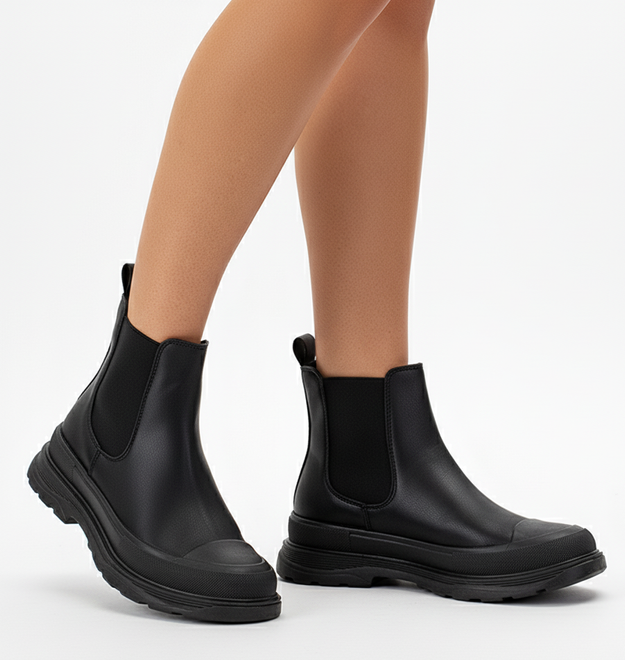 CZARNE DAMSKIE BOTKI SKÓRZANE PLATFORMA WSUWANE CLAZARA