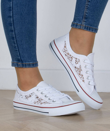 BIAŁE KORONKOWE TRAMPKI BALERINKI TENISÓWKI LACEY