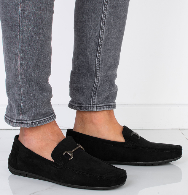 CZARNE MOKASYNY MĘSKIE PÓŁBUTY ZAMSZOWE
