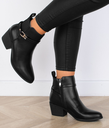 CZARNE DAMSKIE BOTKI NA SŁUPKU SKÓRZANE NA ZAMEK OLIO