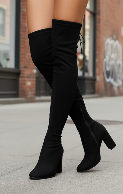 CZARNE DAMSKIE ZAMSZOWE KOZAKI NA ZAMEK TESSA