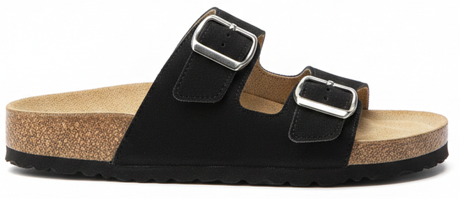 CZARNE KLAPKI Z KLAMRAMI ZAMSZOWE NA KORKU 3