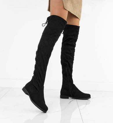 CZARNE ZAMSZOWE KOZAKI ZA KOLANO