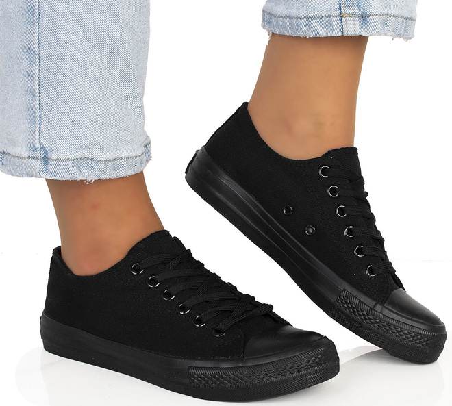 DAMSKIE KLASYCZNE CZARNE TRAMPKI TENISÓWKI 4