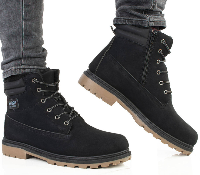 CZARNE TRAPERY BOTKI MĘSKIE SZNUROWANE 4