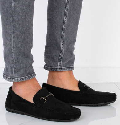 CZARNE MOKASYNY MĘSKIE PÓŁBUTY ZAMSZOWE