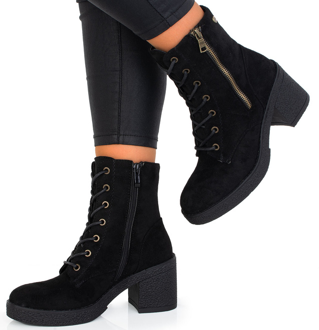 CZARNE DAMSKIE BOTKI NA SŁUPKU ZAMSZOWE VERO 4