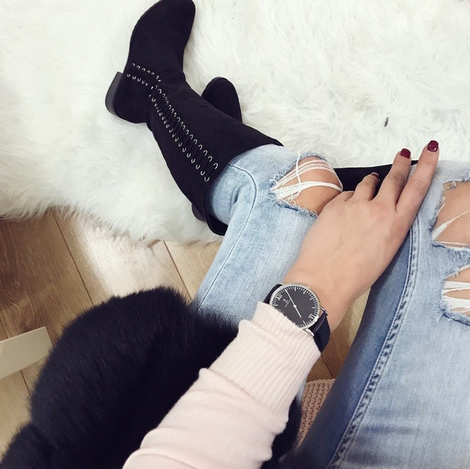 CZARNE ZAMSZOWE KOZAKI Z WIĄZANIEM JANIS