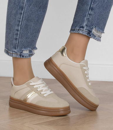 DAMSKIE BEŻOWE SNEAKERSY SPORTOWE TRAMPKI NA PLATFORMIE LYRA