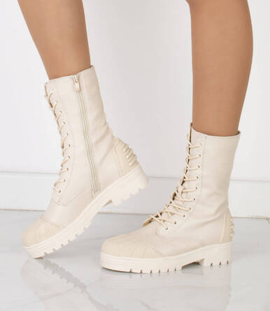 BEŻOWE OCIEPLANE BOTKI TRAPERY EKOSKÓRA