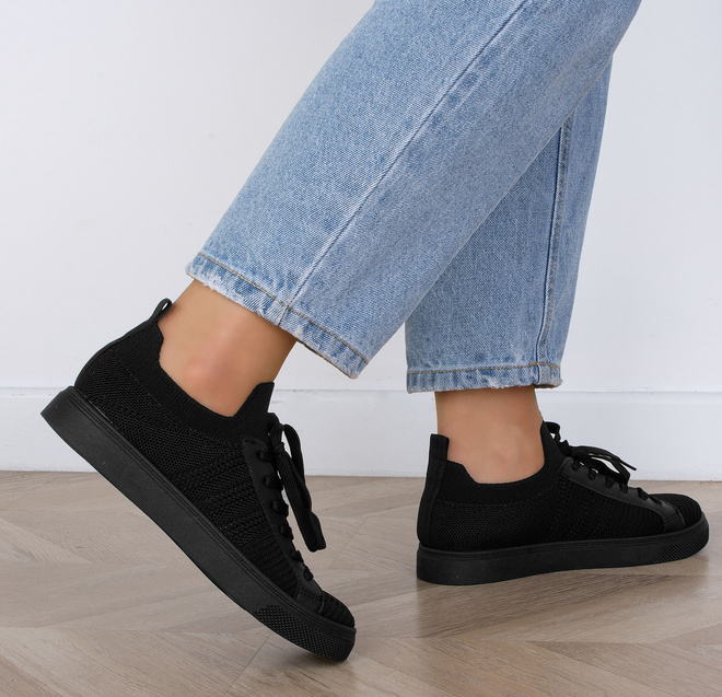CZARNE TENISÓWKI AŻUROWE SZNUROWANE ODETTE 6