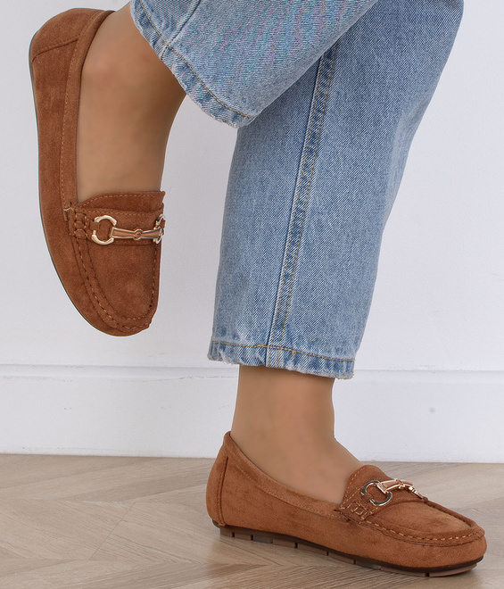 BRĄZOWE MOKASYNY ZAMSZOWE DAMSKIE WSUWANE ROTER 5