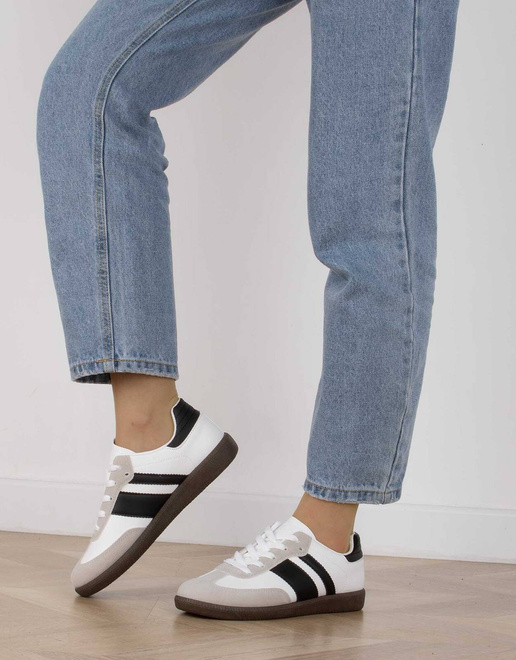 BIAŁE SNEAKERSY TRAMPKI WSTAWKI SKÓRZANE SPORTOWE SANDRA