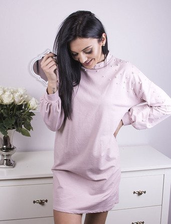 PUDROWA DRESOWA SUKIENKA Z PEREŁKAMI LILA