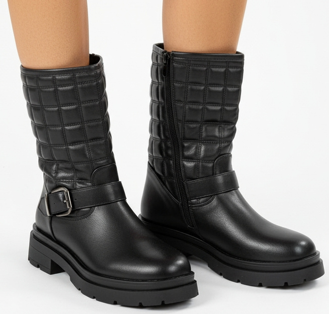 CZARNE OCIEPLANE BOTKI TRAPERY GLANY PIKOWANE LIER 4