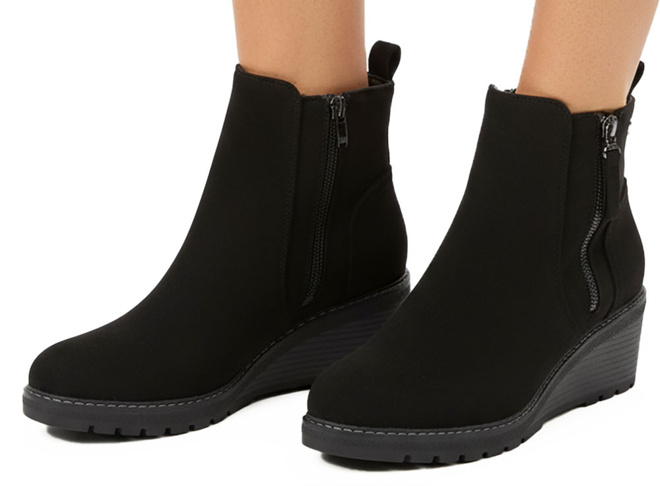 DAMSKIE CZARNE ZAMSZOWE BOTKI NA KOTURNIE CAMELIA 4